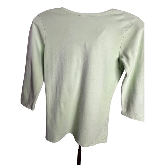 Christine Alexander Women's V-Neck Top W/Rhinestones Small Light Green 3/4 Sleev - Picture 5 of 9